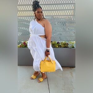 White bohemian style dress with cutouts